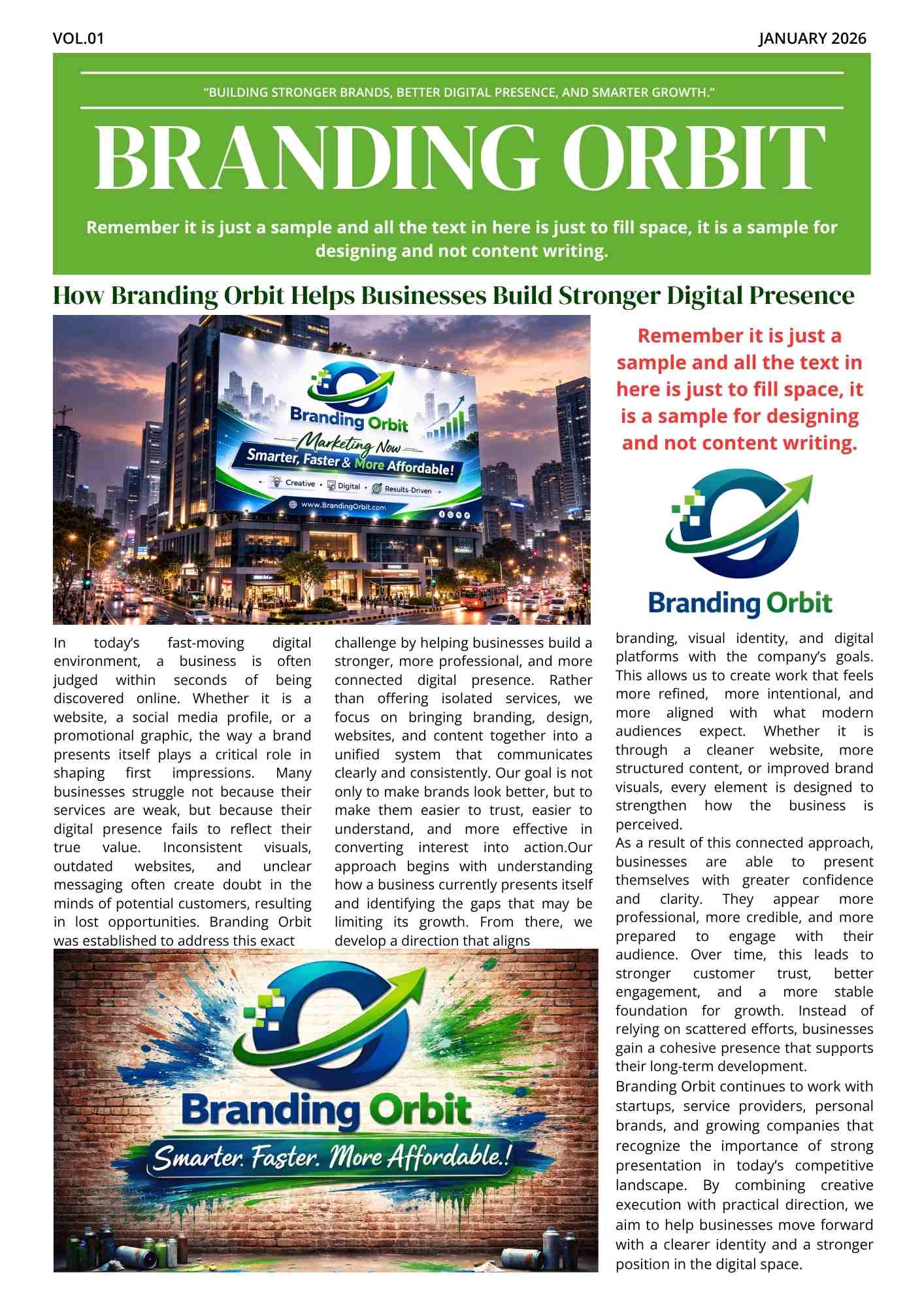 Digital marketing services brochure including social media, web development and branding services